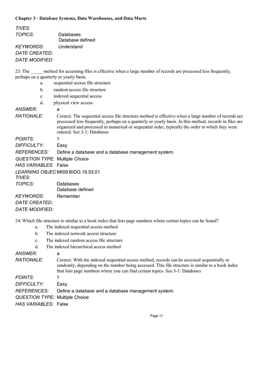 Chapter 3 Database Systems, Data Warehouses, and Data Marts Multiple Choice - Page 24