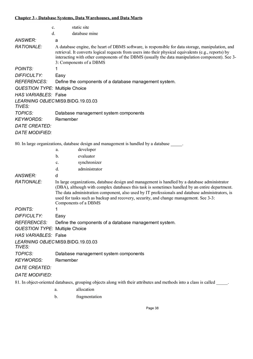 Chapter 3 Database Systems, Data Warehouses, and Data Marts Multiple Choice - Page 25