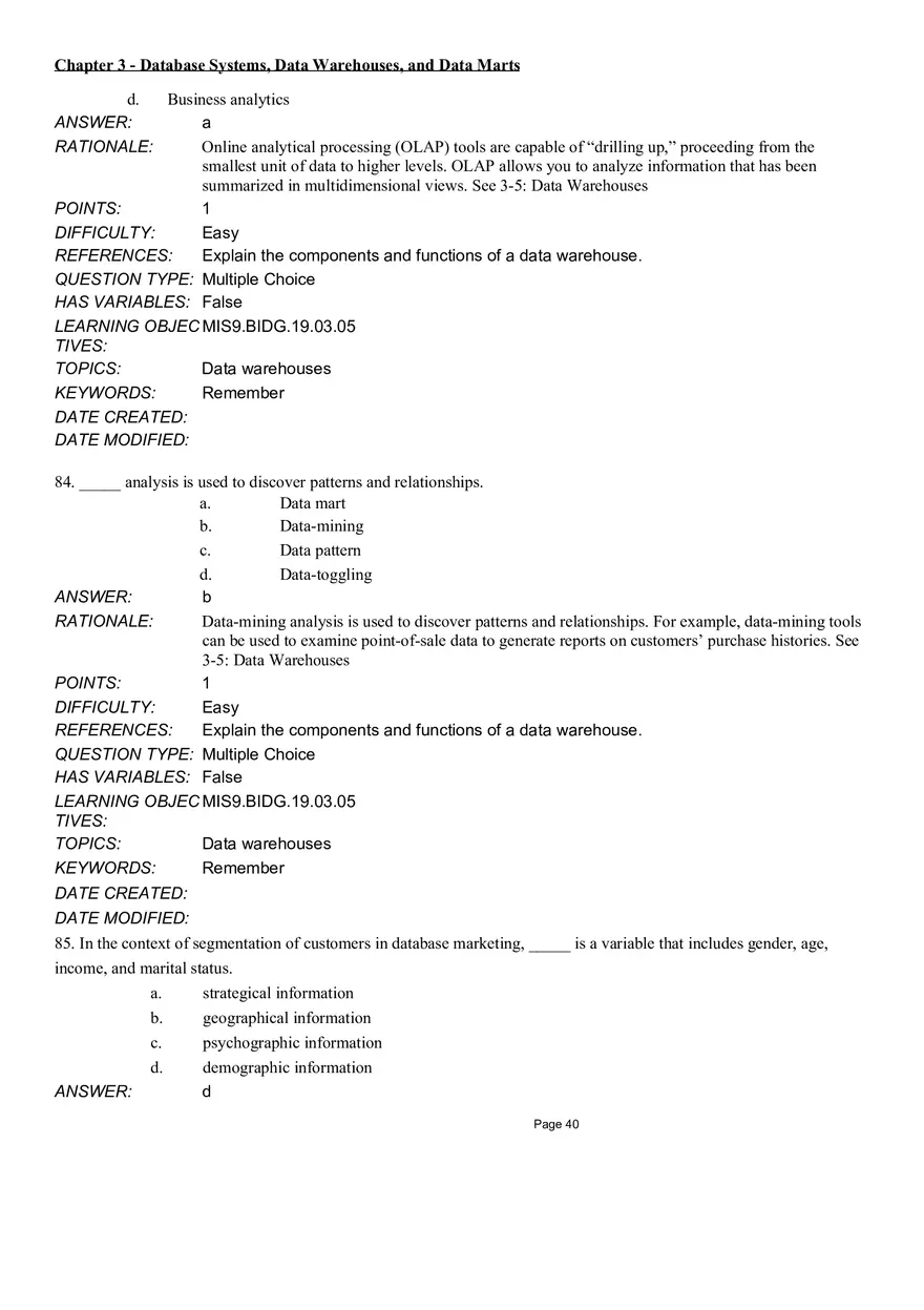 Chapter 3 Database Systems, Data Warehouses, and Data Marts Multiple Choice - Page 27