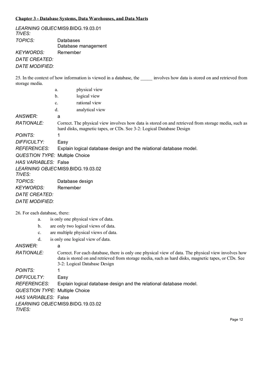 Chapter 3 Database Systems, Data Warehouses, and Data Marts Multiple Choice - Page 29