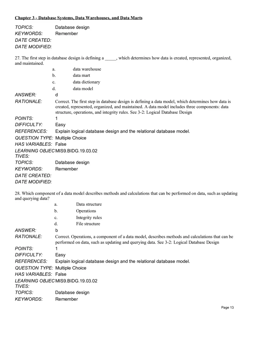 Chapter 3 Database Systems, Data Warehouses, and Data Marts Multiple Choice - Page 30