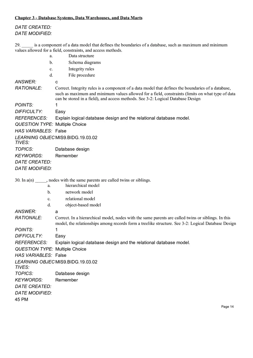 Chapter 3 Database Systems, Data Warehouses, and Data Marts Multiple Choice - Page 31