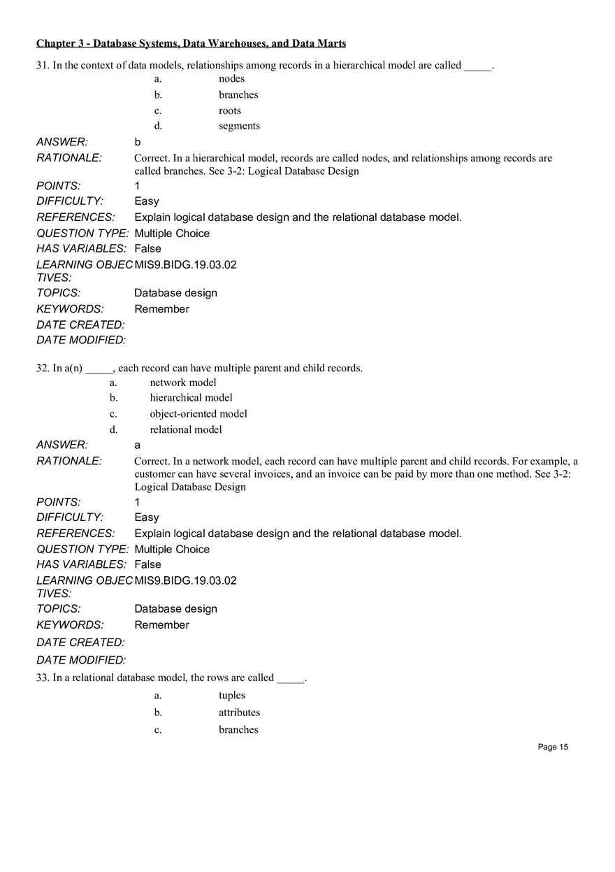 Chapter 3 Database Systems, Data Warehouses, and Data Marts Multiple Choice - Page 32