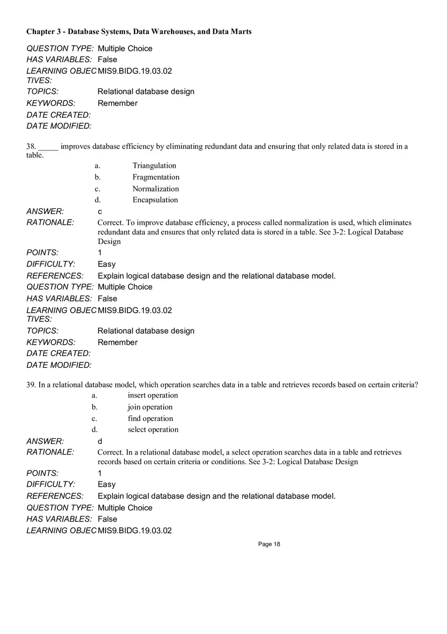 Chapter 3 Database Systems, Data Warehouses, and Data Marts Multiple Choice - Page 3