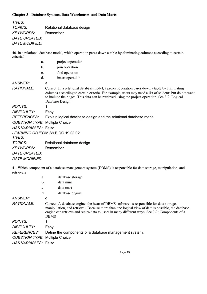 Chapter 3 Database Systems, Data Warehouses, and Data Marts Multiple Choice - Page 4
