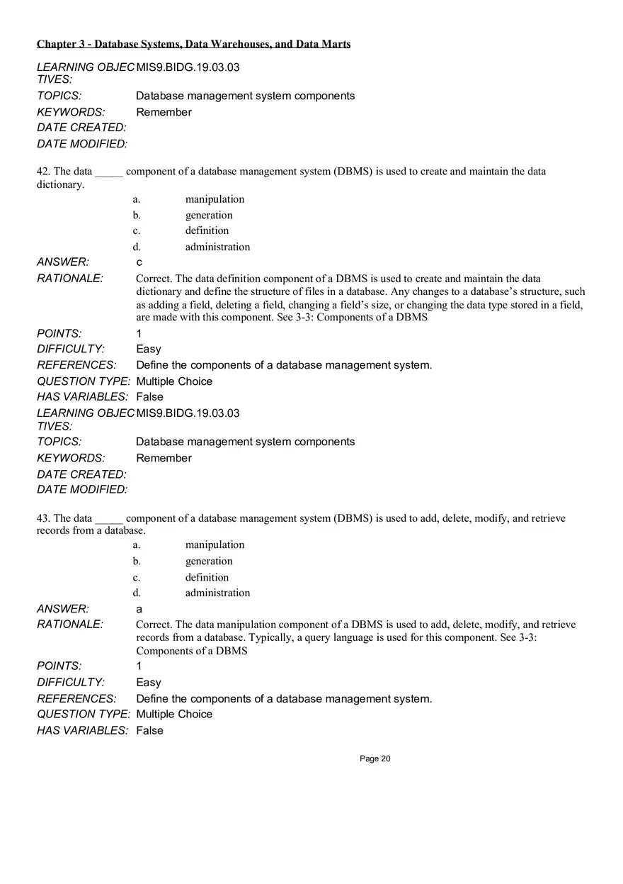 Chapter 3 Database Systems, Data Warehouses, and Data Marts Multiple Choice - Page 5