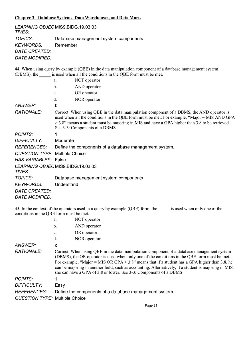 Chapter 3 Database Systems, Data Warehouses, and Data Marts Multiple Choice - Page 6
