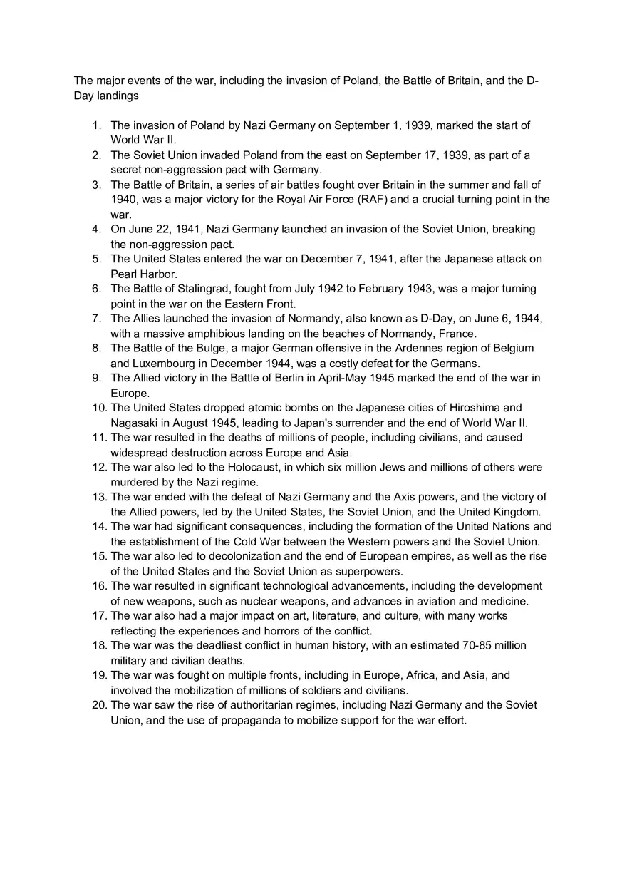 The Major Events of the War, Including the Invasion of Poland, the Battle of Britain, and the D-Day Landings - Page 1