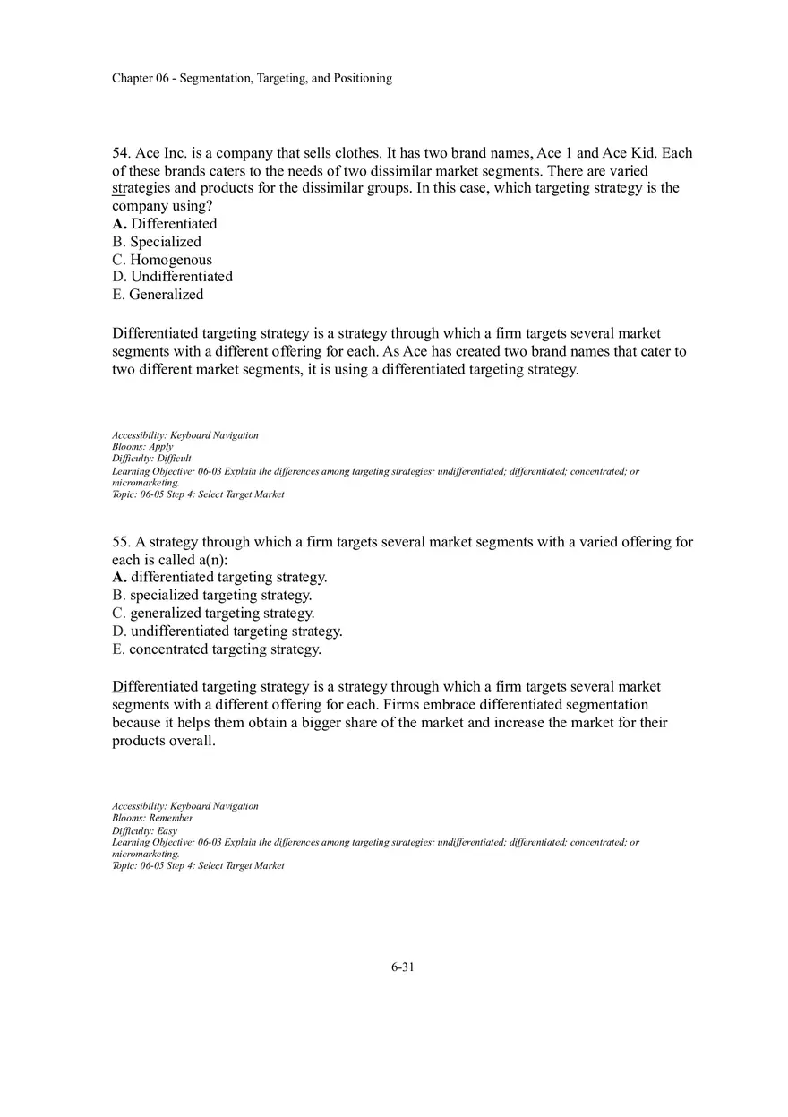 Segmentation, Targeting, and Positioning Multiple Choice  Part 3 - Page 8