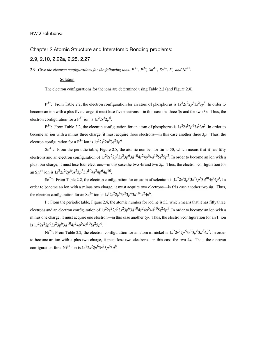 Atomic Structure and Interatomic Bonding Problems - Page 1