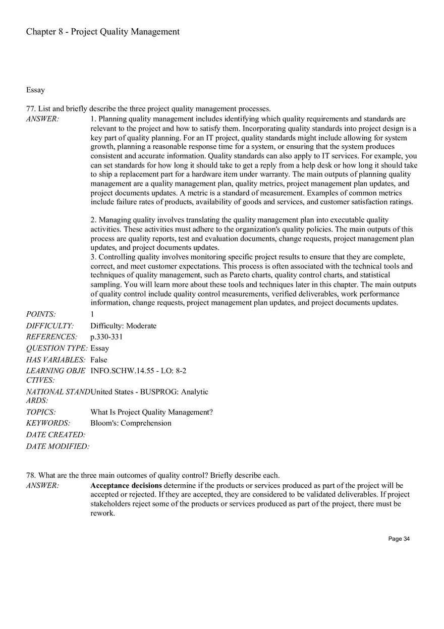 Chapter 8 Project Quality Management Essay - Page 1