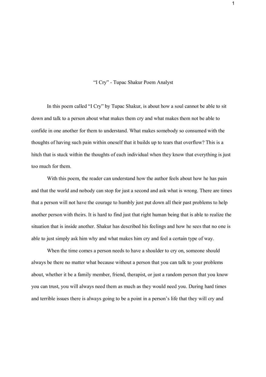 I Cry - Tupac Shakur Poem Analyst - Page 1