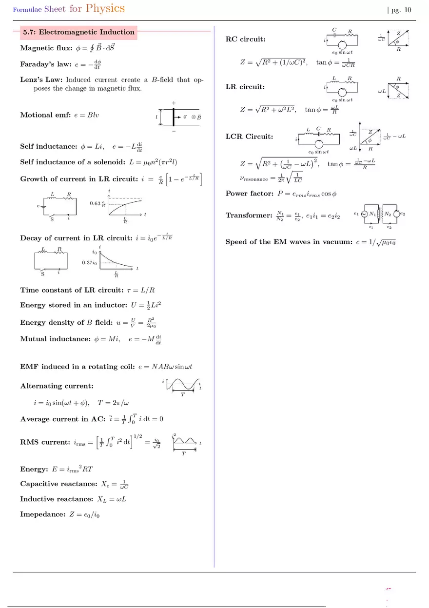 Formula Sheet for Physics Electricity and Magnetism - Page 3