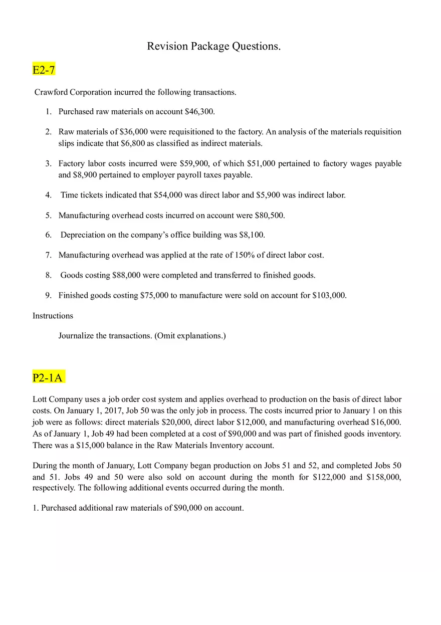 Accounting Revision Package Questions - Page 1