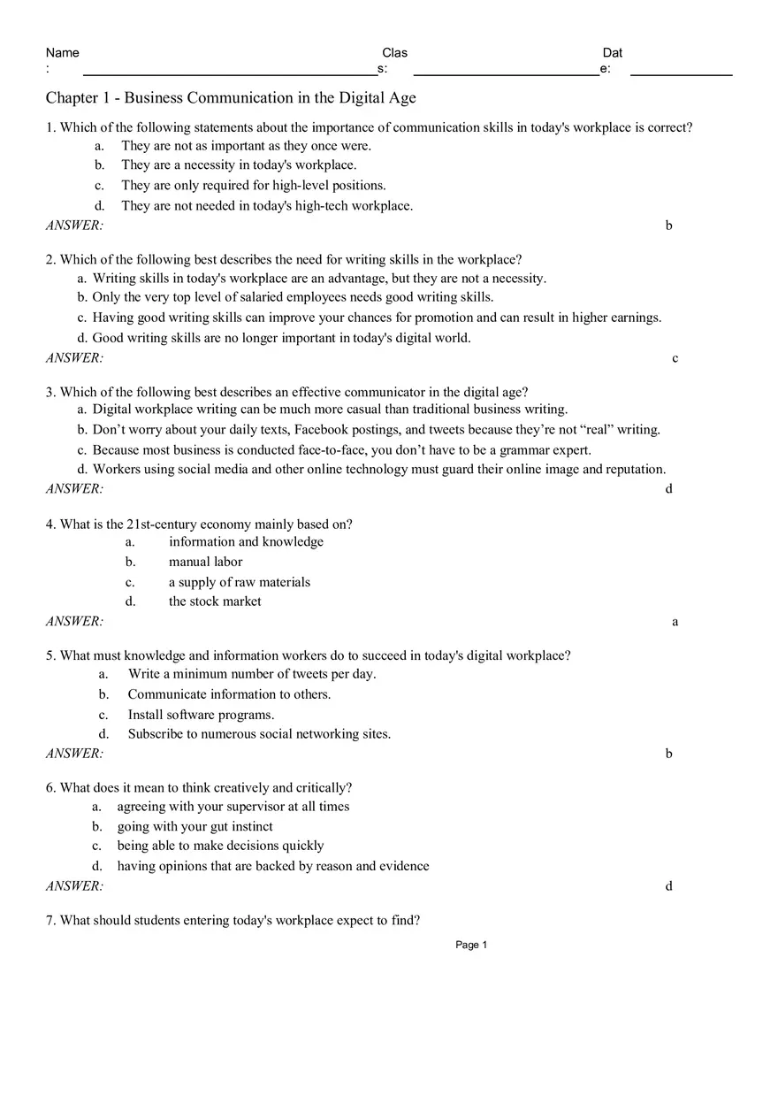 Chapter 1 - Business Communication in the Digital Age Part 1 - Page 1