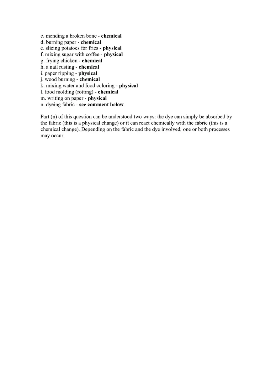 Worksheet Answers - Physical and Chemical Changes - Page 3