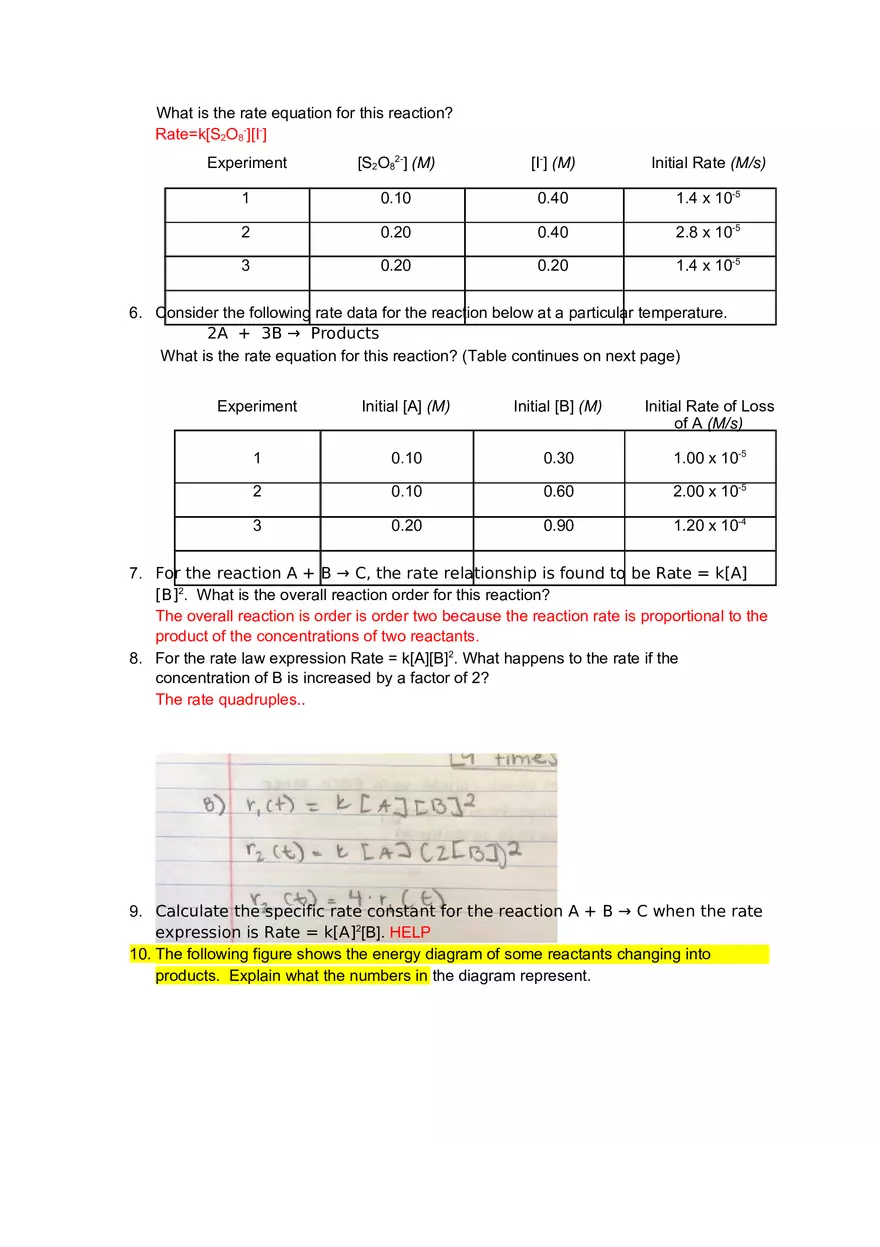 Reaction Rates Worksheet #3 - Page 2