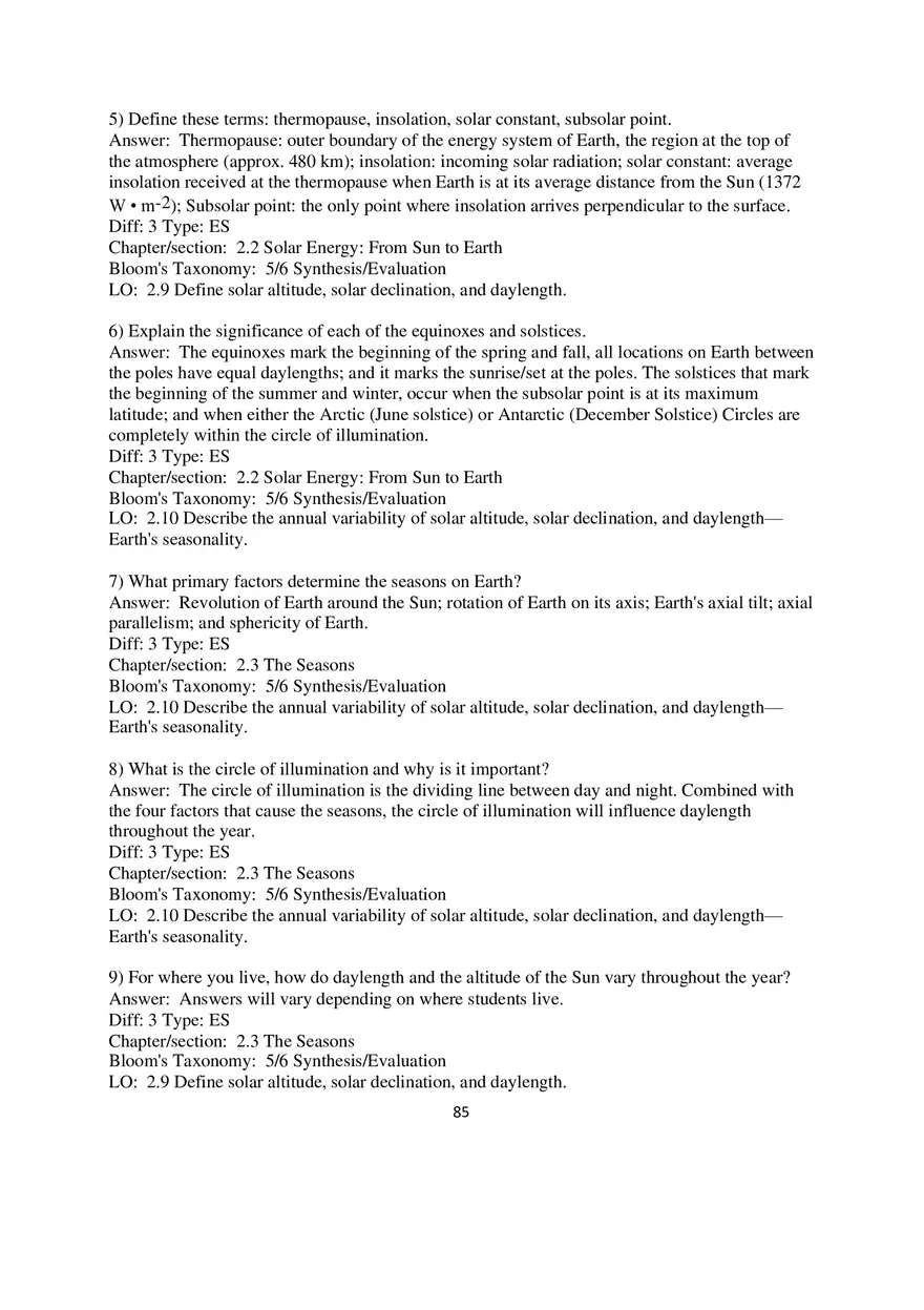 Chapter 2 Solar Energy to Earth and the Seasons Essay Questions - Page 2