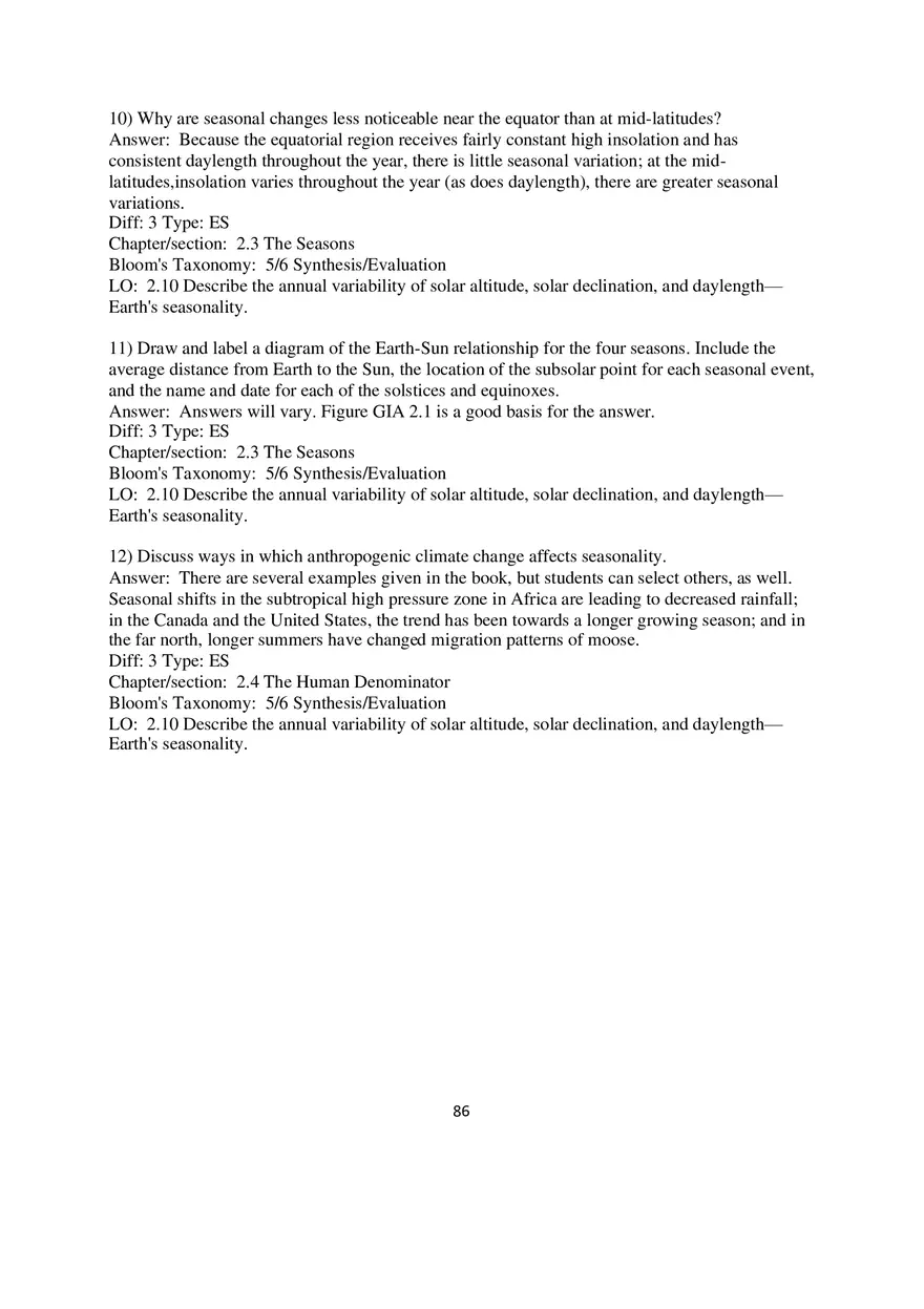 Chapter 2 Solar Energy to Earth and the Seasons Essay Questions - Page 3