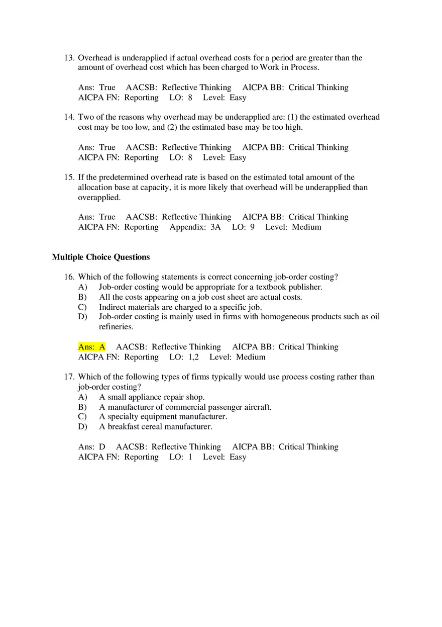 Which of the Following Would Usually Be Found on a Job Cost Sheet Under a Normal Cost System - Page 7
