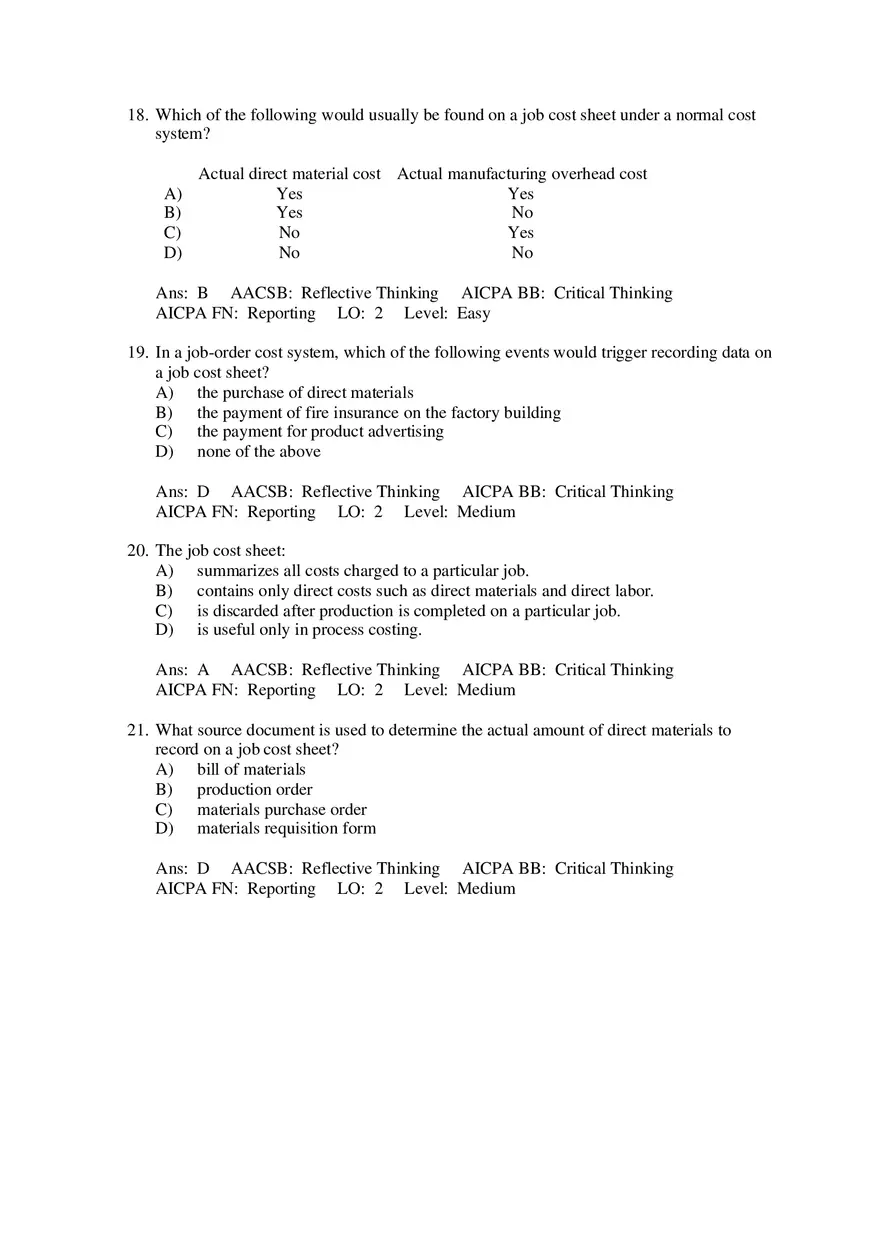 Which of the Following Would Usually Be Found on a Job Cost Sheet Under a Normal Cost System - Page 8