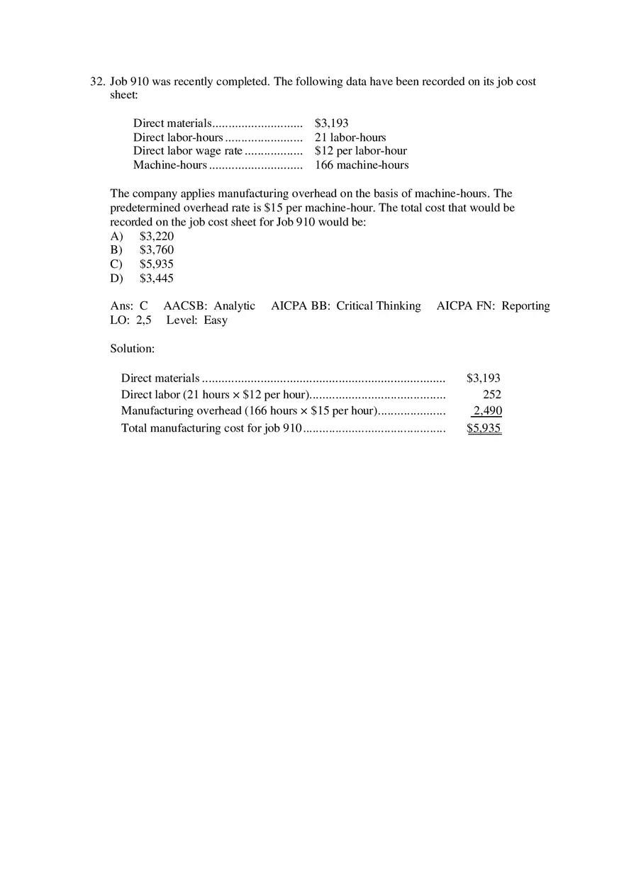 Which of the Following Would Usually Be Found on a Job Cost Sheet Under a Normal Cost System - Page 13
