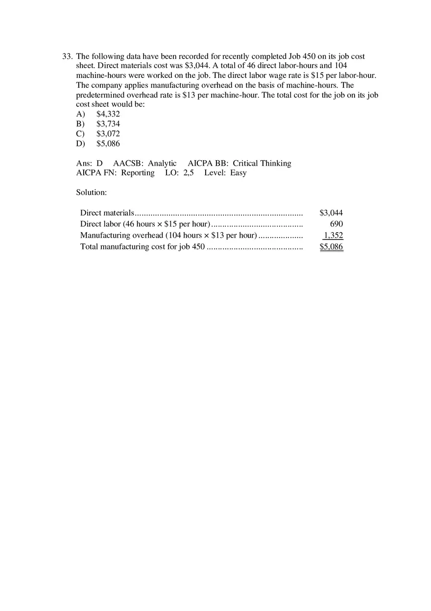 Which of the Following Would Usually Be Found on a Job Cost Sheet Under a Normal Cost System - Page 14