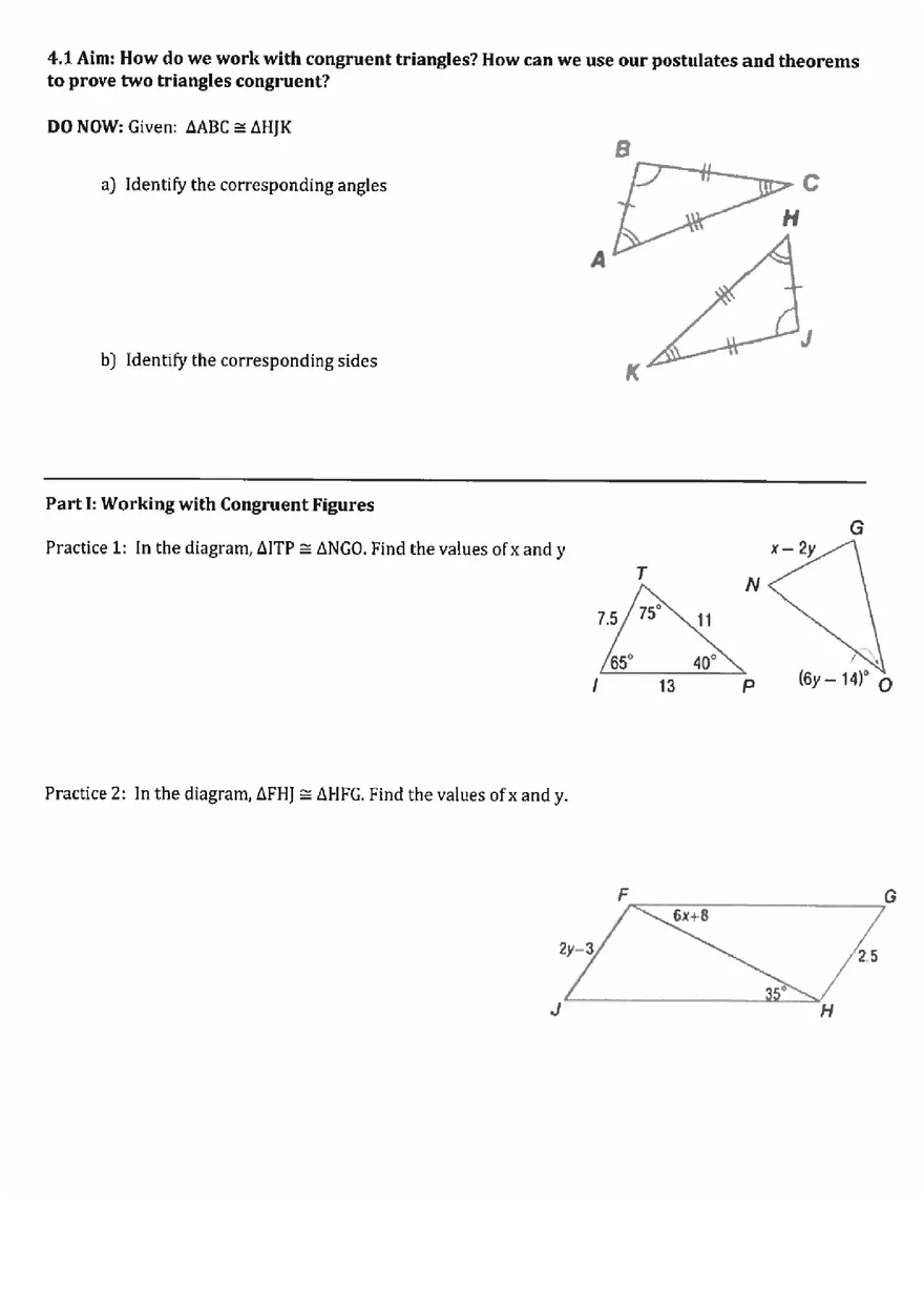 Unit 4.1 Congruent Triangles - Page 1