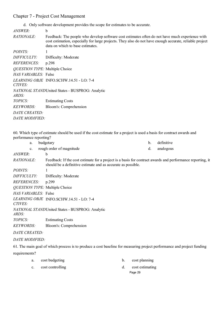 Chapter 7 Project Cost Management Multiple Choice - Page 7