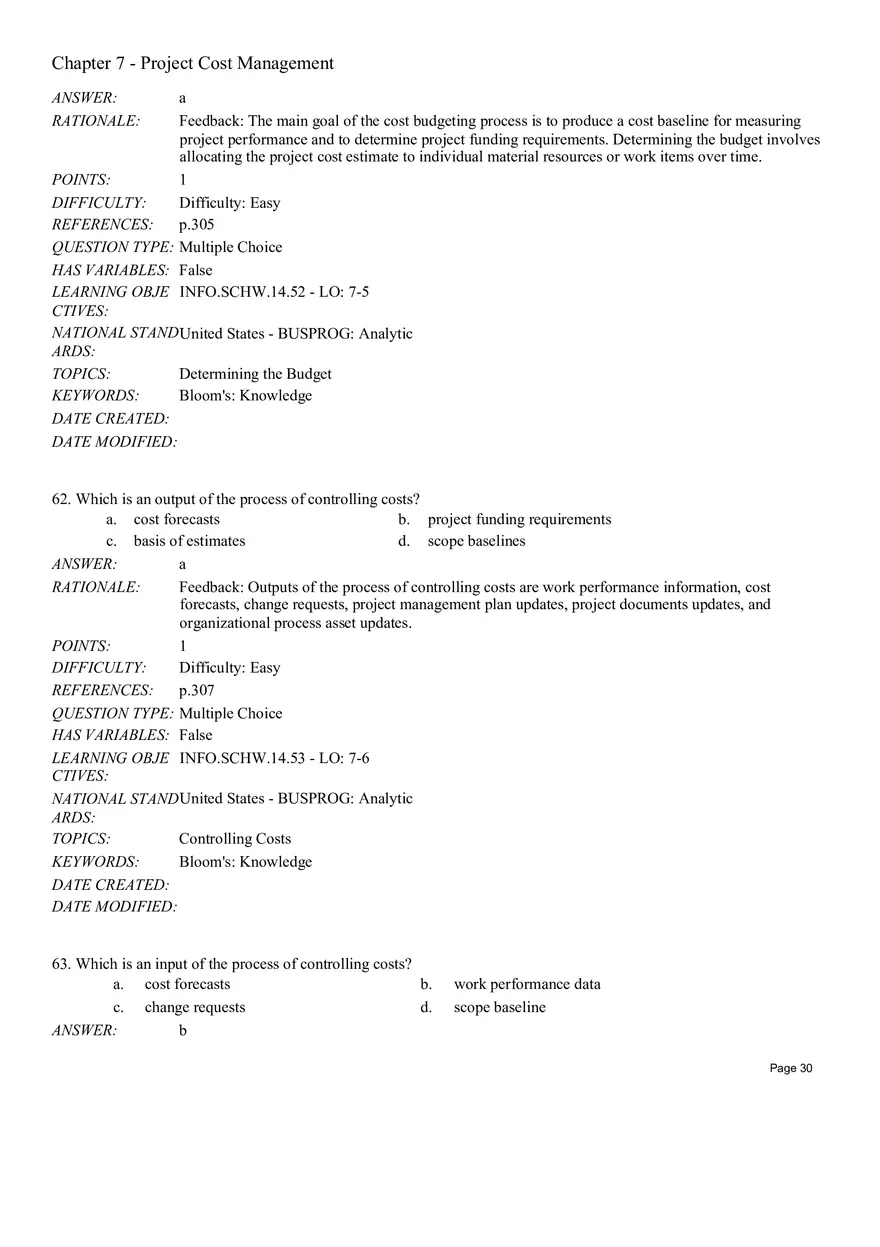Chapter 7 Project Cost Management Multiple Choice - Page 8