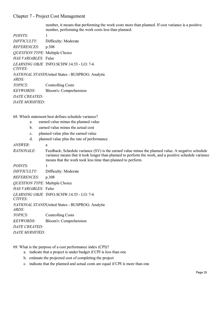 Chapter 7 Project Cost Management Multiple Choice - Page 11