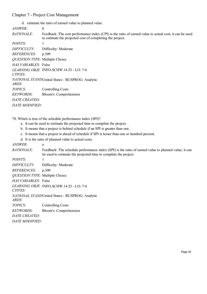 Chapter 7 Project Cost Management Multiple Choice - Page 12