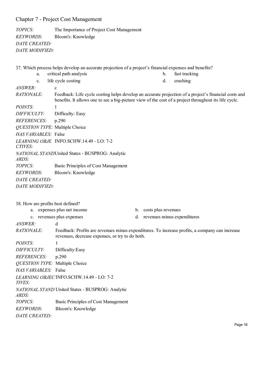 Chapter 7 Project Cost Management Multiple Choice - Page 14