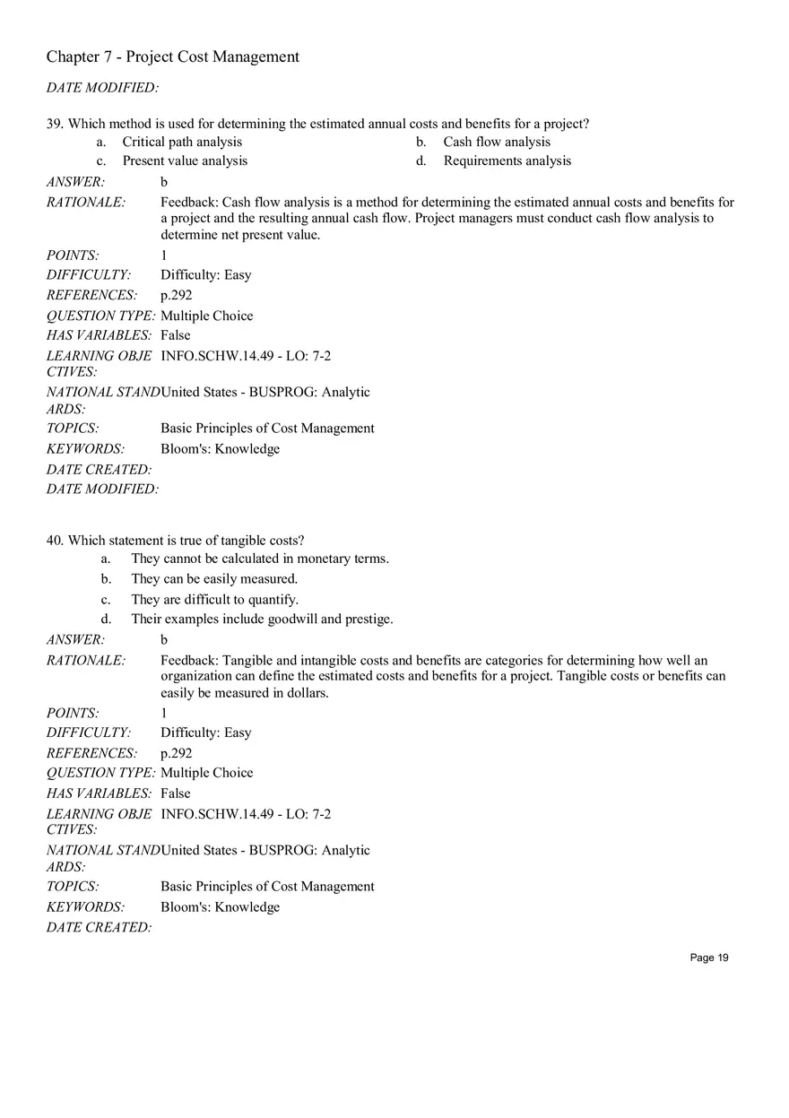 Chapter 7 Project Cost Management Multiple Choice - Page 15