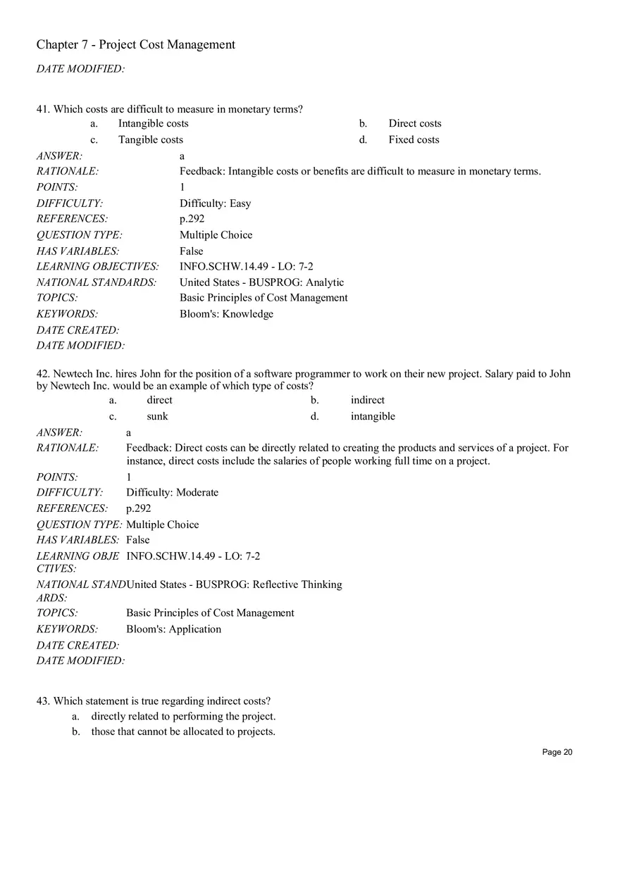 Chapter 7 Project Cost Management Multiple Choice - Page 16
