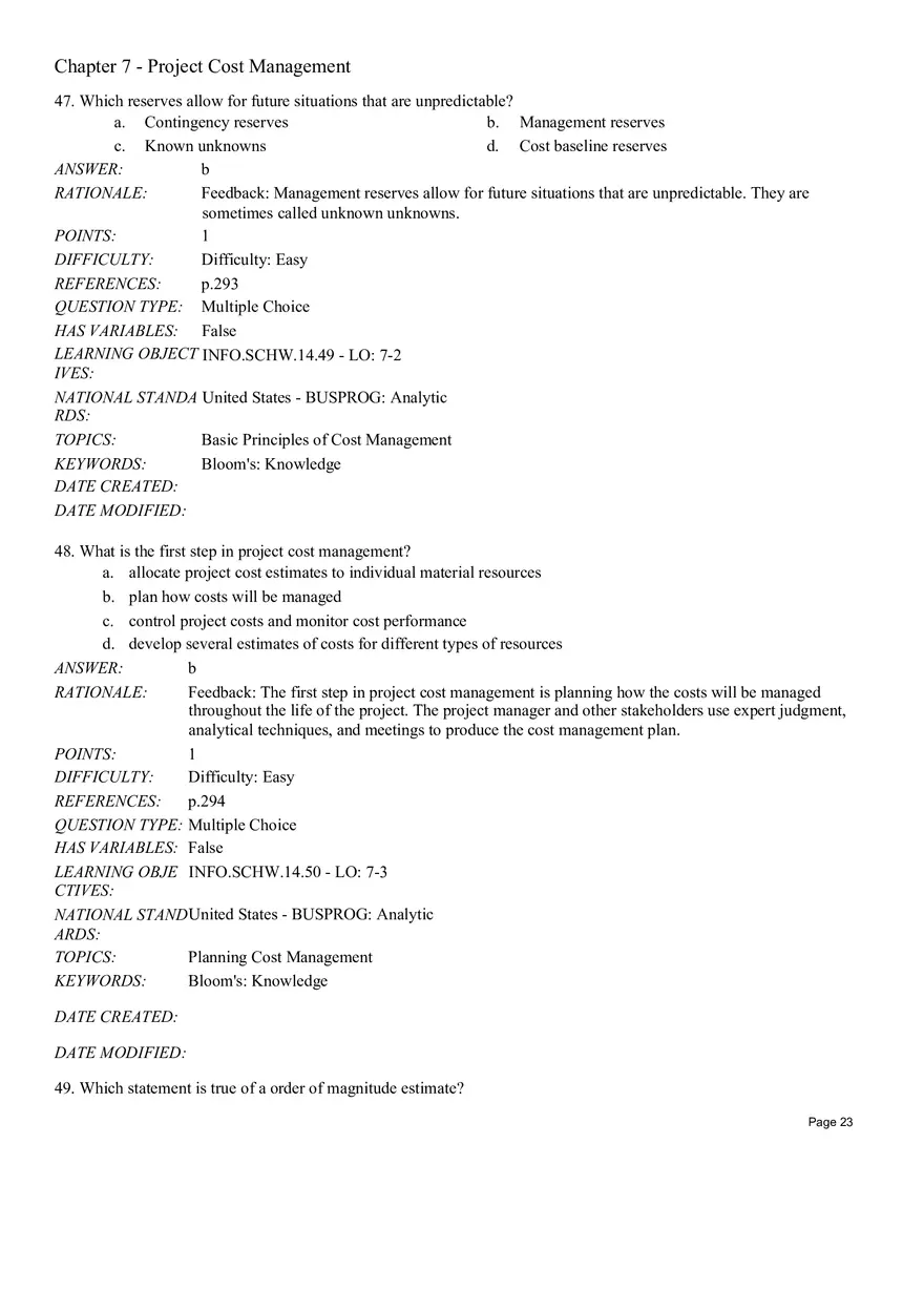 Chapter 7 Project Cost Management Multiple Choice - Page 19