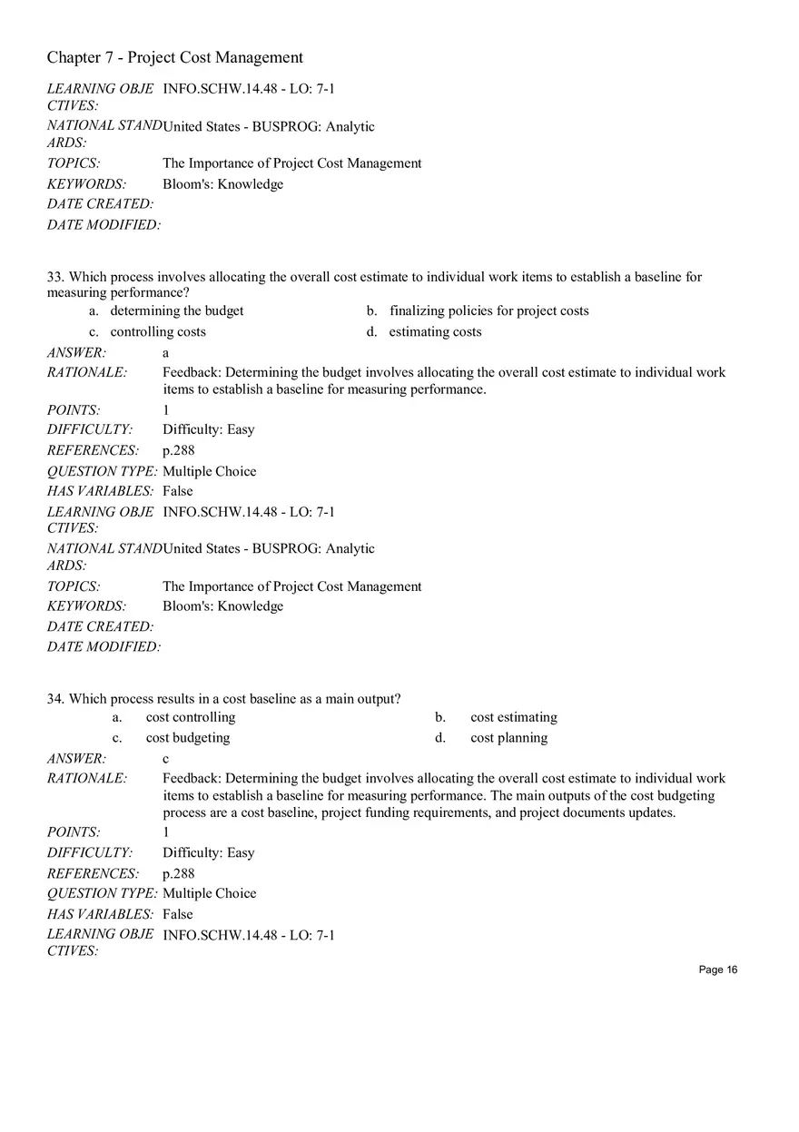Chapter 7 Project Cost Management Multiple Choice - Page 2