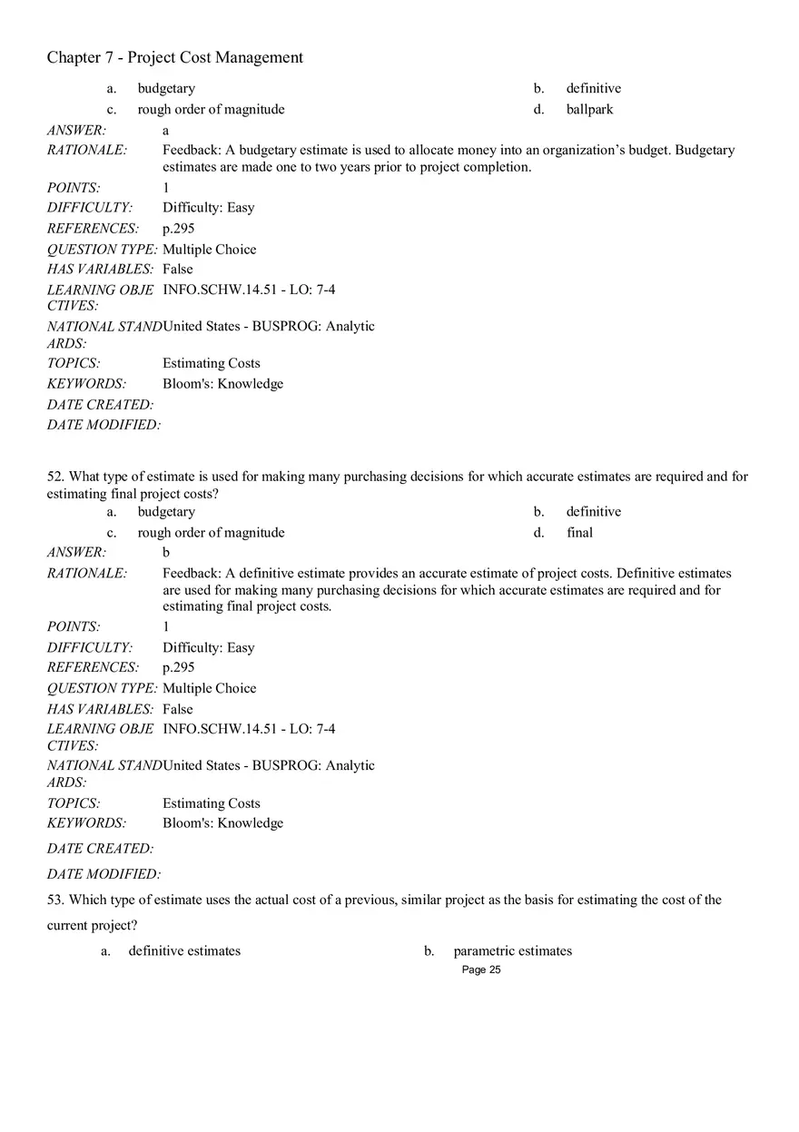 Chapter 7 Project Cost Management Multiple Choice - Page 3
