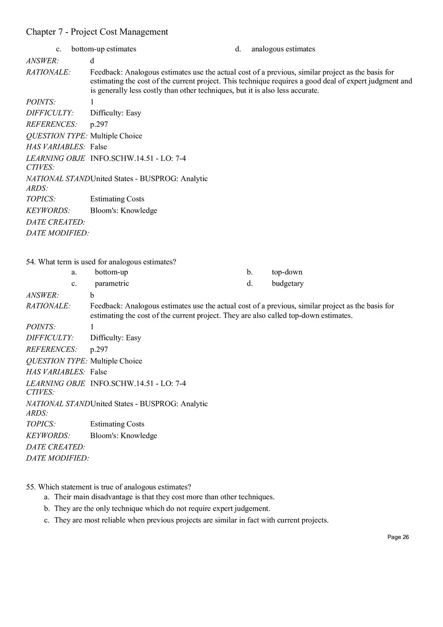 Chapter 7 Project Cost Management Multiple Choice - Page 4