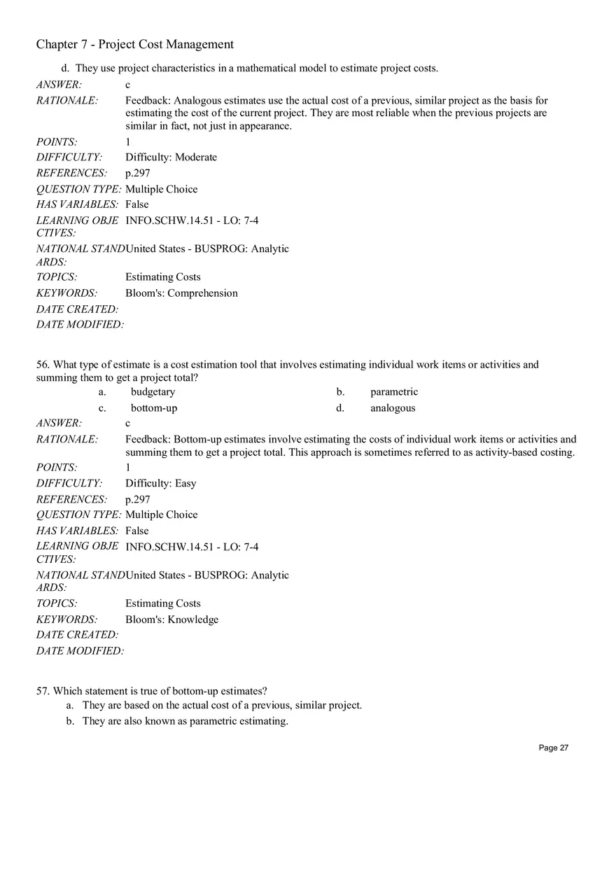 Chapter 7 Project Cost Management Multiple Choice - Page 5
