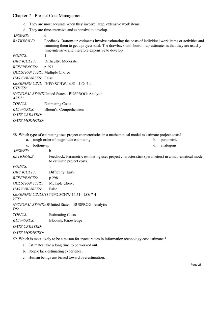 Chapter 7 Project Cost Management Multiple Choice - Page 6