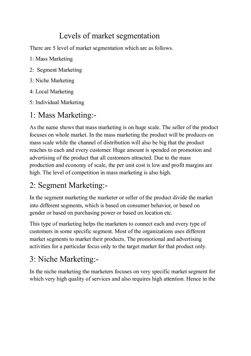 Levels of Market Segmentation - Page 1