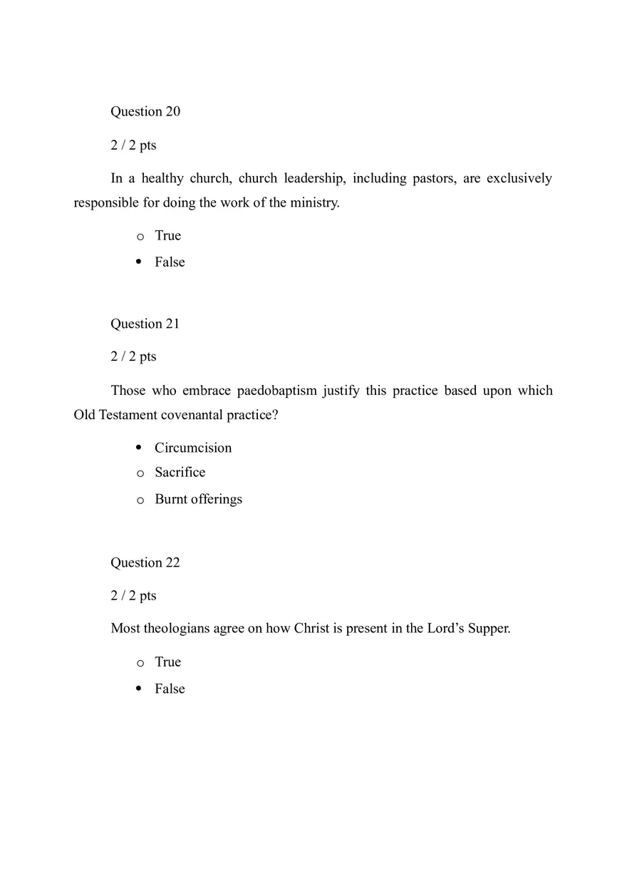 Quiz Introduction to the Study of the Church - Page 8