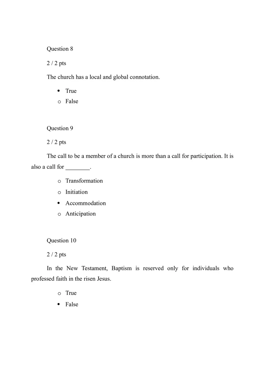 Quiz Introduction to the Study of the Church - Page 4