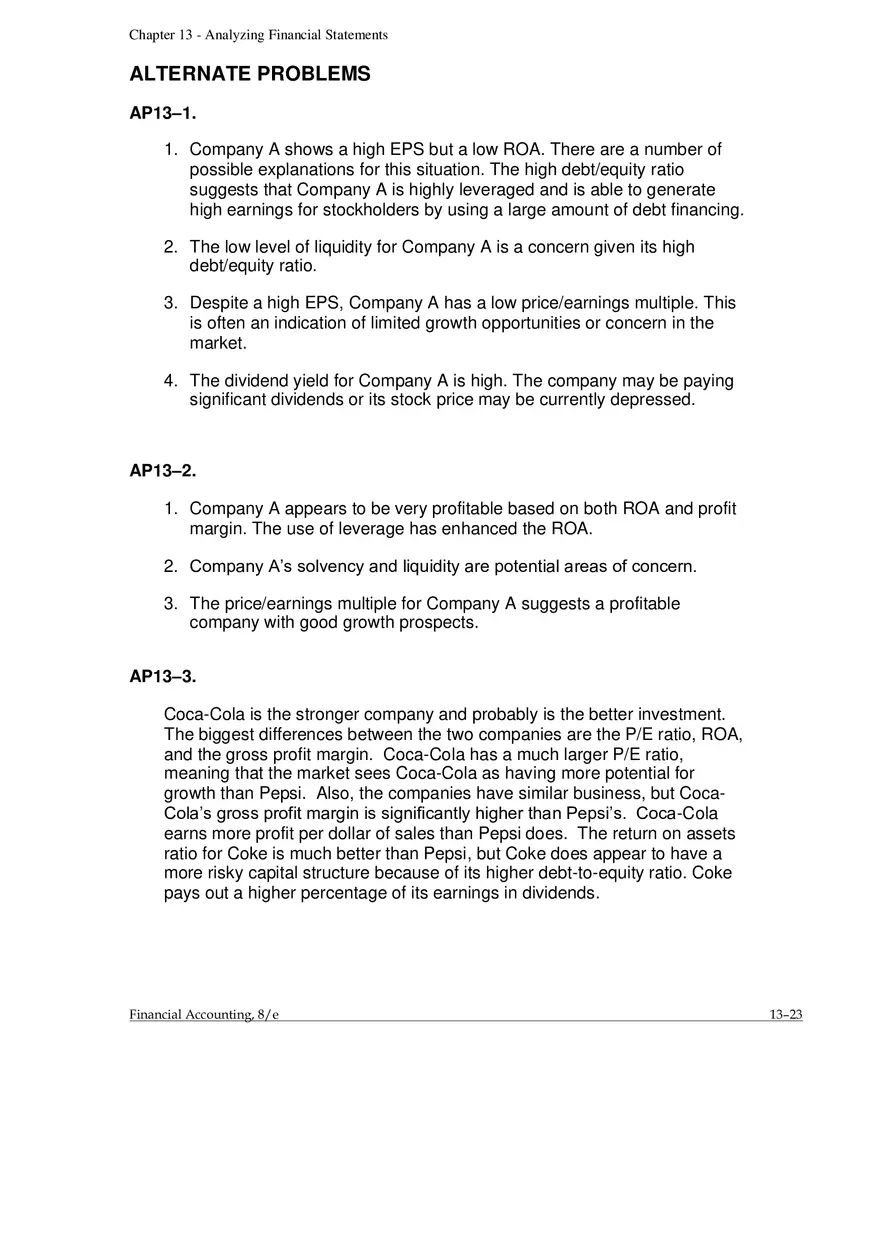 Chapter 13 Analyzing Financial Statements Problems - Page 1