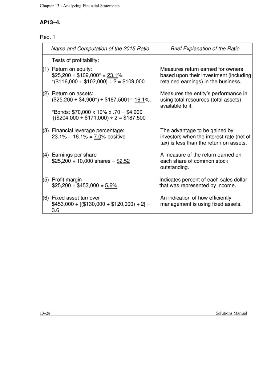 Chapter 13 Analyzing Financial Statements Problems - Page 2