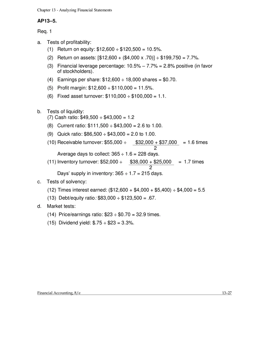 Chapter 13 Analyzing Financial Statements Problems - Page 5