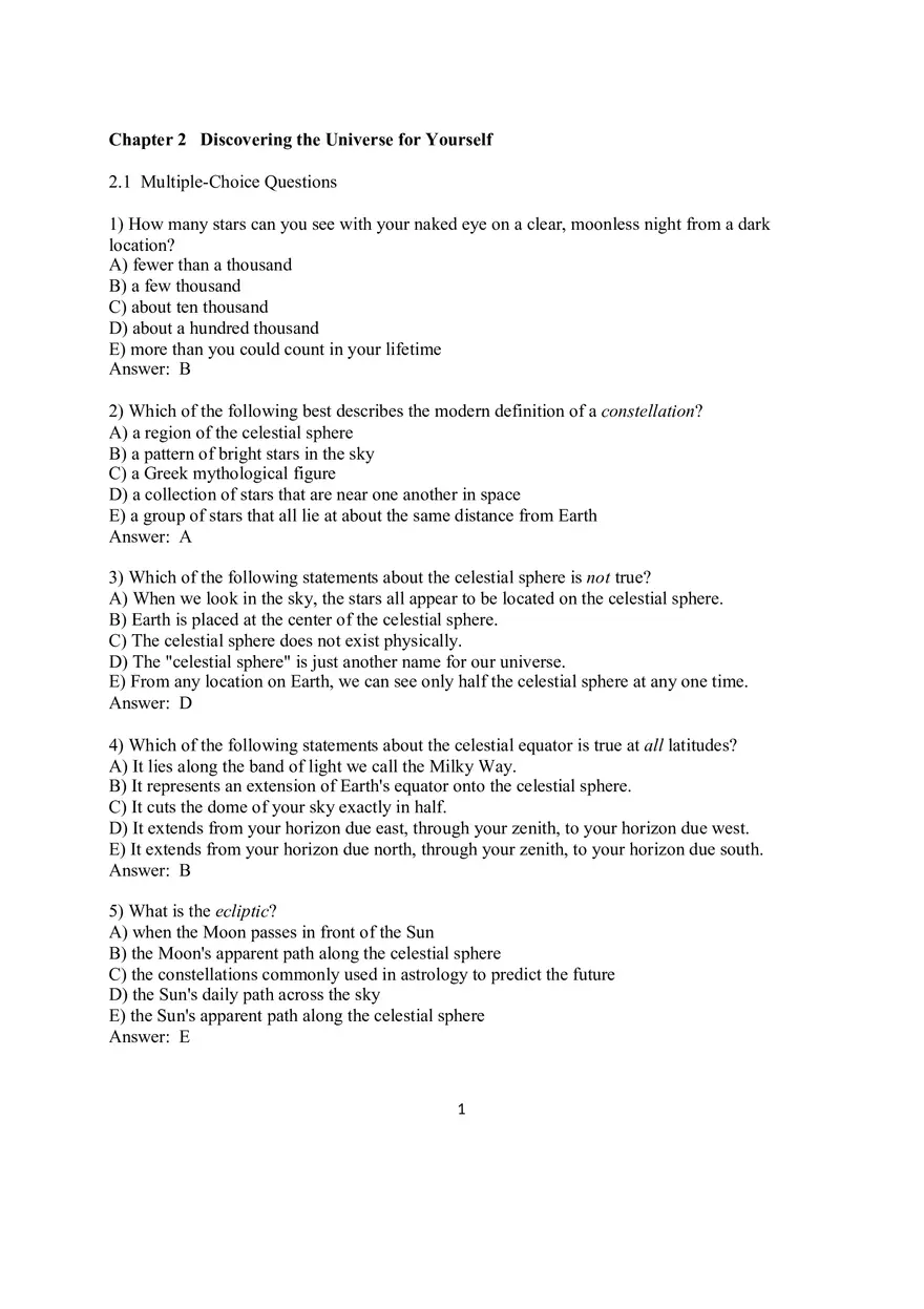 Chapter 2 Discovering the Universe for Yourself 2.1 Multiple-Choice Questions - Page 1