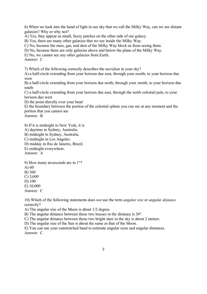 Chapter 2 Discovering the Universe for Yourself 2.1 Multiple-Choice Questions - Page 2