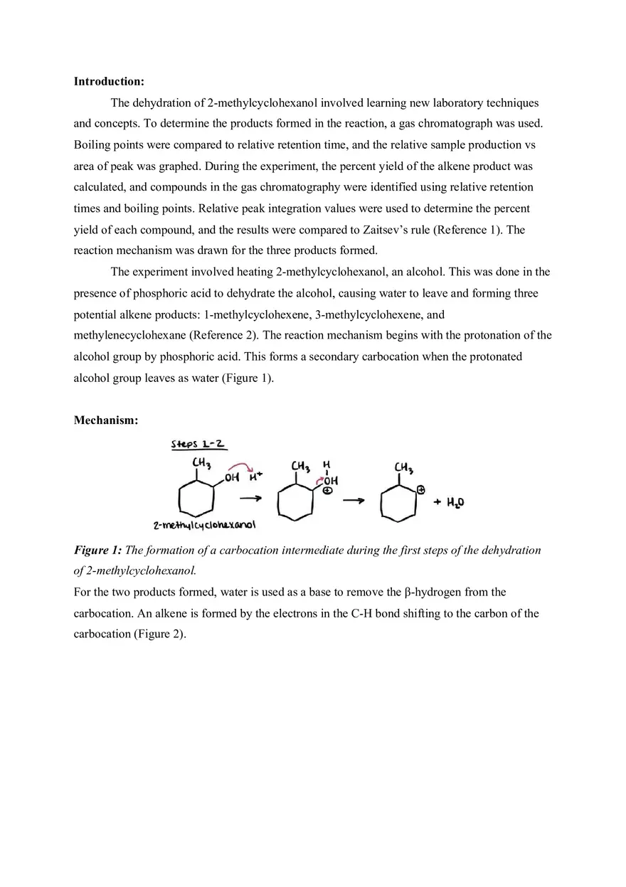 Dehydration of 2-methylcyclohexanol Lab Report - Page 2
